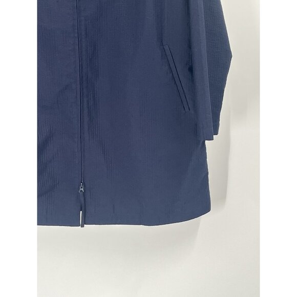 Eileen Fisher Long Line Seersucker Hooded Jacket Navy Blue Quiet Luxury Sz S - Picture 3 of 7
